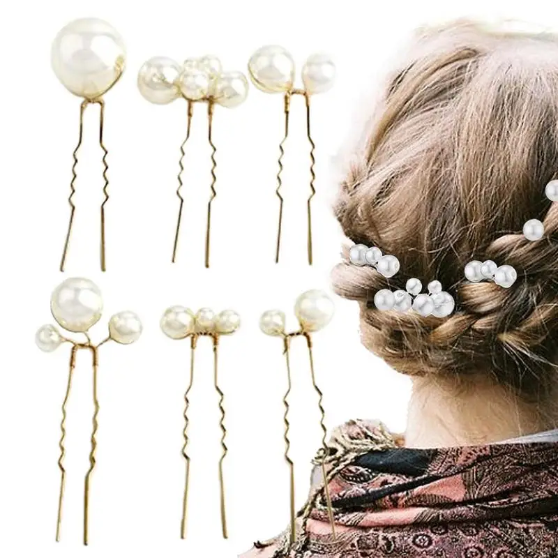 

Pearl Bridal Hair Pins 6pcs/set Crystal Bobby Hair Pins Clips Wedding Hair Accessories Barrette for Bride Bridesmaid Women