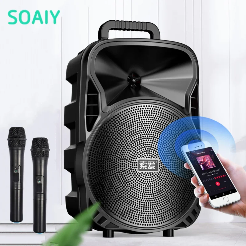 

SOAIY High-power Wireless Bluetooth Speakers Household Subwoofer Small Hand-held Outdoor Square Dance Karaoke Device with Mic