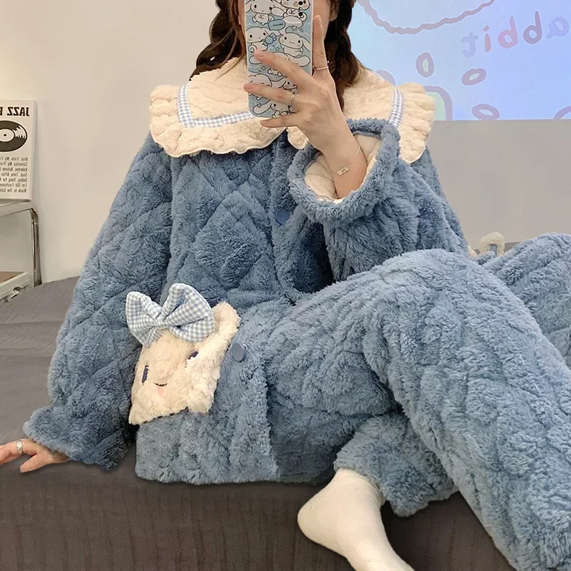 Sanrio Cinnamoroll фланелевой зимний пижамный комплект с милым рисунком для девочек из