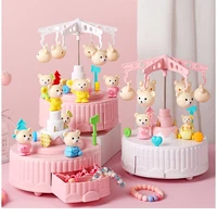 cartoon cute bear cake jewelry box music box creative rotating windmill music box childrens day birthday gift music box anime