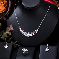 godki new luxury gorgeous round crystal drop necklace earrings for women wedding cubic zirconia bridal party costume jewelry