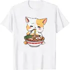 Летняя женская футболка кавайная кошка рамен Милая кошка рамен японская лапша забавная аниме футболка с коротким рукавом для любителей кошек