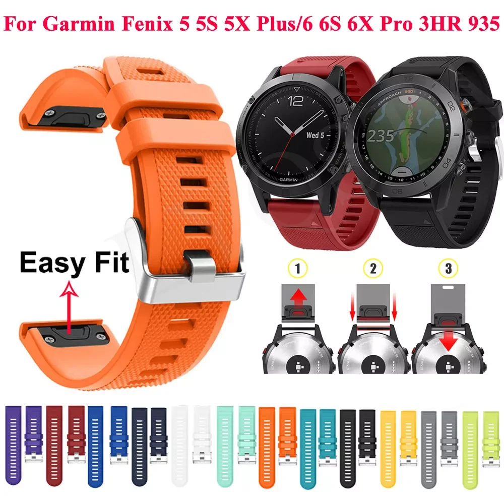 

26 20 22mm Silicone Watchband Wriststrap For Garmin Fenix7 7S 7X 6X 6 6S Pro 5X 5S 3HR 935 EasyFit Quick Release Bracelet Correa