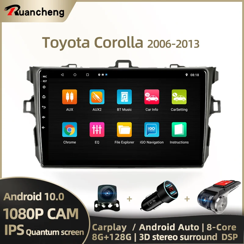 Ruancheng 2Din android 10 Car Radio For Toyota Corolla E140 E150 2006 2007 2008 2009 2010 2011 2012 2013 2 din autoradio