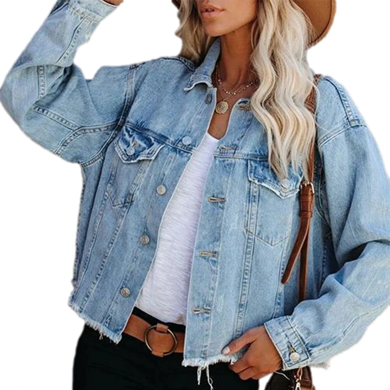 

Женская джинсовая куртка, свободная джинсовая куртка бойфренда с длинным рукавом и пуговицами, новинка 2022