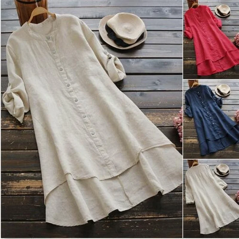 

Cotton Linen Women Shirt Dress Women Loose Long Sleeve Tunic Tops Casual Blouses Shirt Summer Elegant Blouse Streetwear Fashion