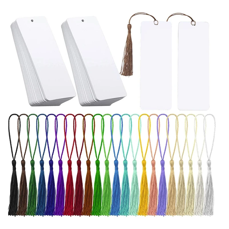 

80Pcs Sublimation Bookmark Blank Heat Transfer Bookmarks DIY Bookmarks With Hole And Colorful Tassels For Crafts