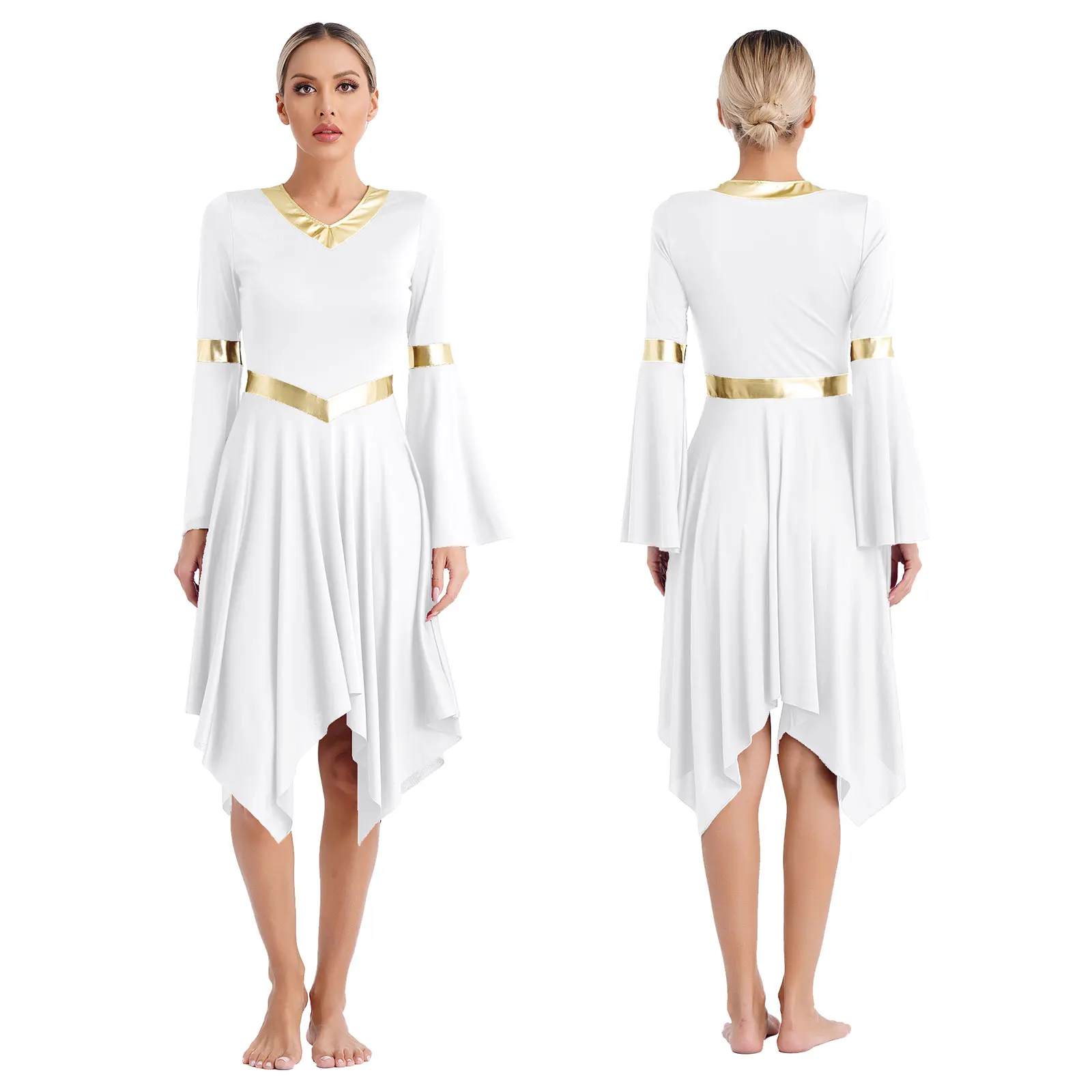 Женское современное Lyrical танцевальное платье с длинным рукавом и асимметричным