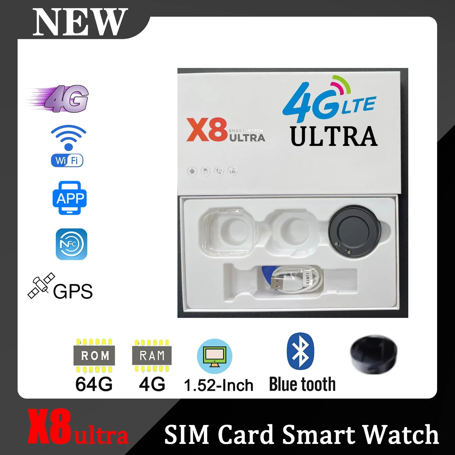 

X8 Ultra RAM 4GB ROM 64GB 2.02" Smart Watch Men 4G Call Compass Wifi Heartrate Test Sport Sim Card PK S8 Smartwatch HK8 PRO Max