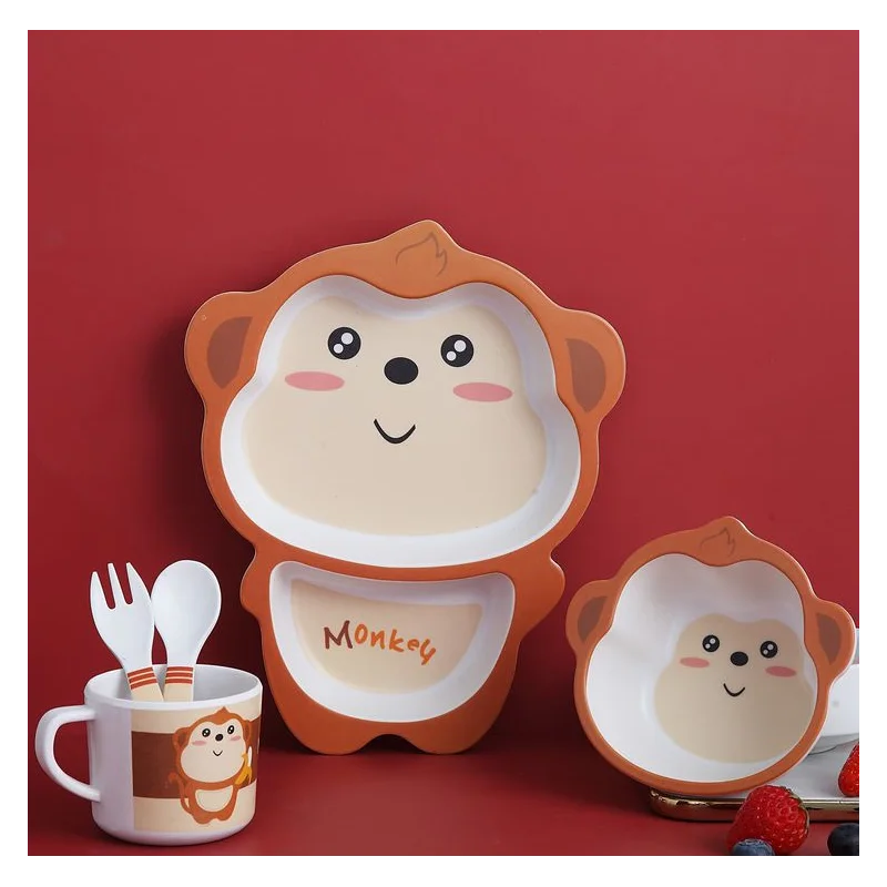 

Baby Tableware Lovely Cartoon Children Feeding Dishes Kids Dish Bamboo Fiber Dinnerware Set With Bowl Fork Cup Spoon Plate 5Pcs