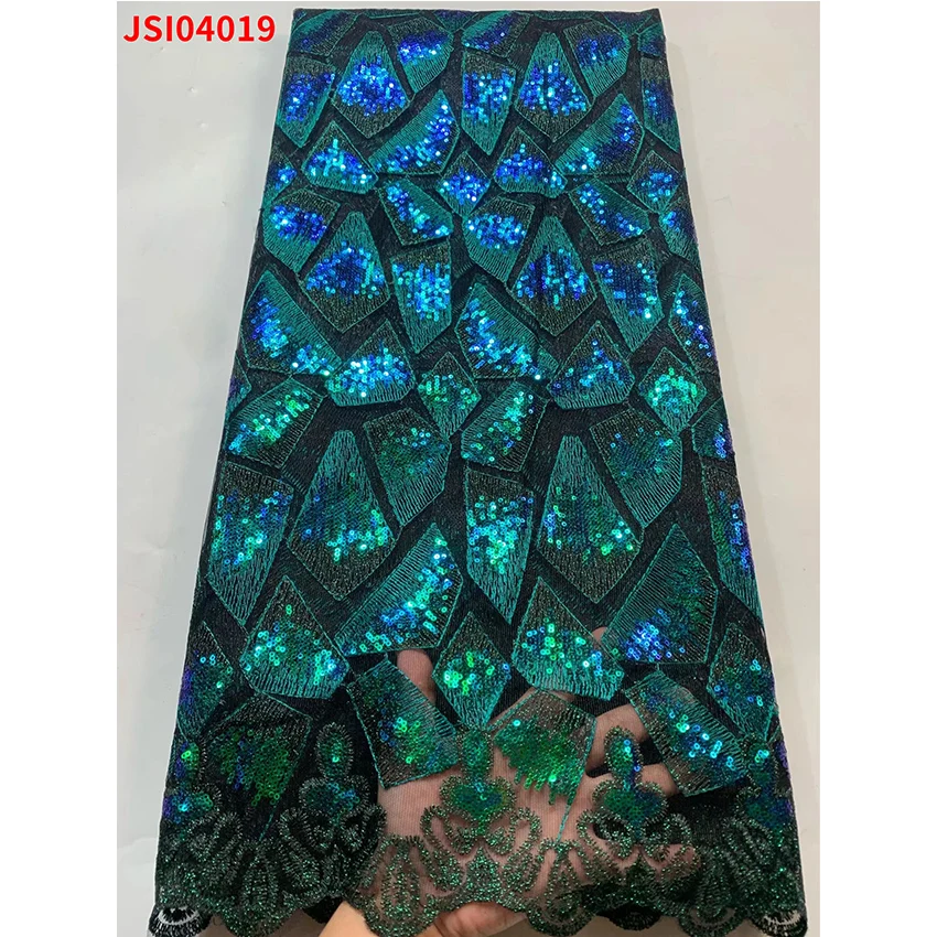 

Wholesale African Mesh Sequin Bridal Wedding Fabric Nigerian Big Promotion ​Lace Textiles For woman Sewing Clothes JSI04019 B