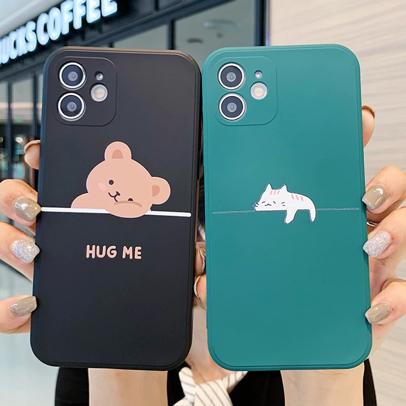 

Lovely Cat Bear Cases For iPhone 13 Pro Max Mini 12 11Pro Max X XR XS Max SE 2020 8 7 6 6S Plus Soft Silicone Cover Funda