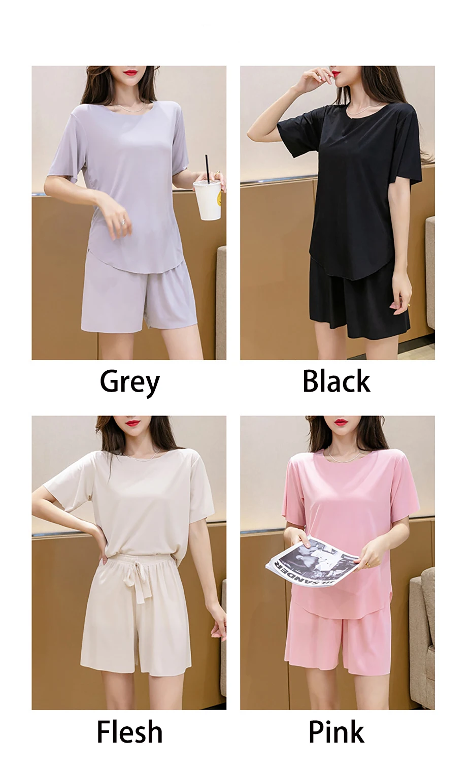 CANLEKALEI Large Size Women's Pajamas Set Sleepwear Home Clothes women's Summer Night Cool Refreshing Breathable 2 Piece Suit