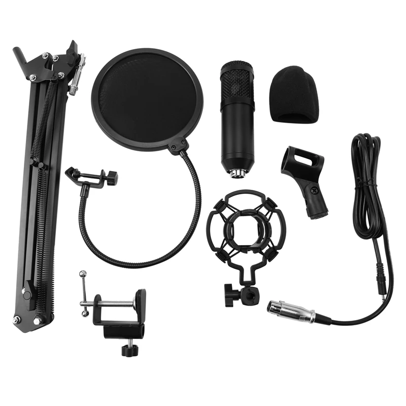 

Condenser Microphone Kit,Mic Set With Adjustable Suspension Scissor Arm Metal Shock Mount Windproof Net For Recording