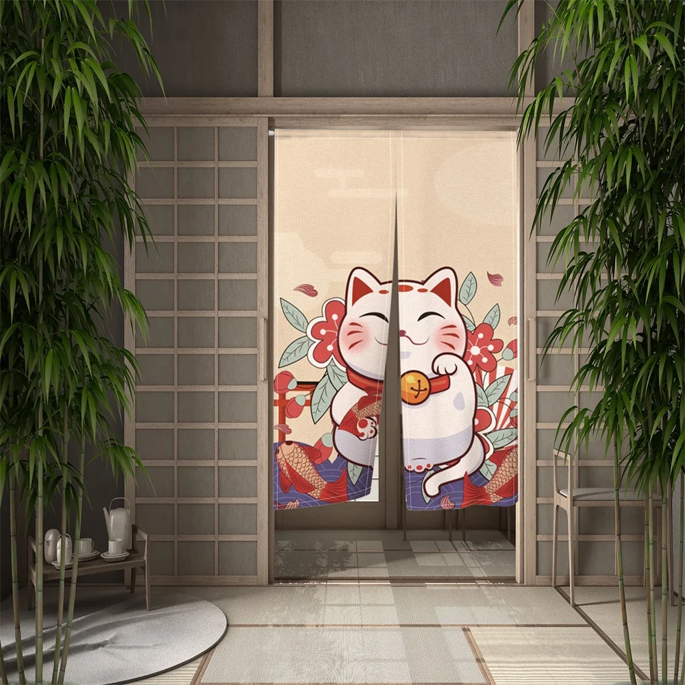 

Japanese Lucky Cat Door Curtain Izakaya Dining Room Curtains Partition Curtains Drapes Kitchen Entrance Hanging Half-Curtains