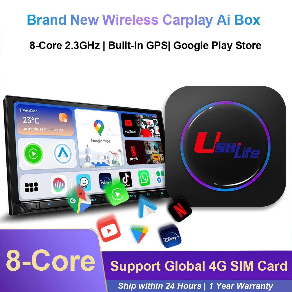 

Wired Wireless Carplay Android Auto Dongle for Android Screen Mini AI Box Youtube Netflix Playstore 4G LTE GPS