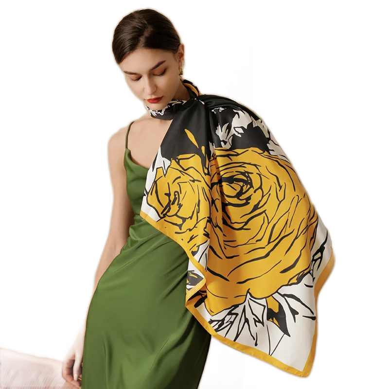 

CHENKIO 2022 Square Silk Scarf Women Fashion Print Small Neck Scarfs Office Lady Hair Band Foulard Hand Kerchief Female Bandana