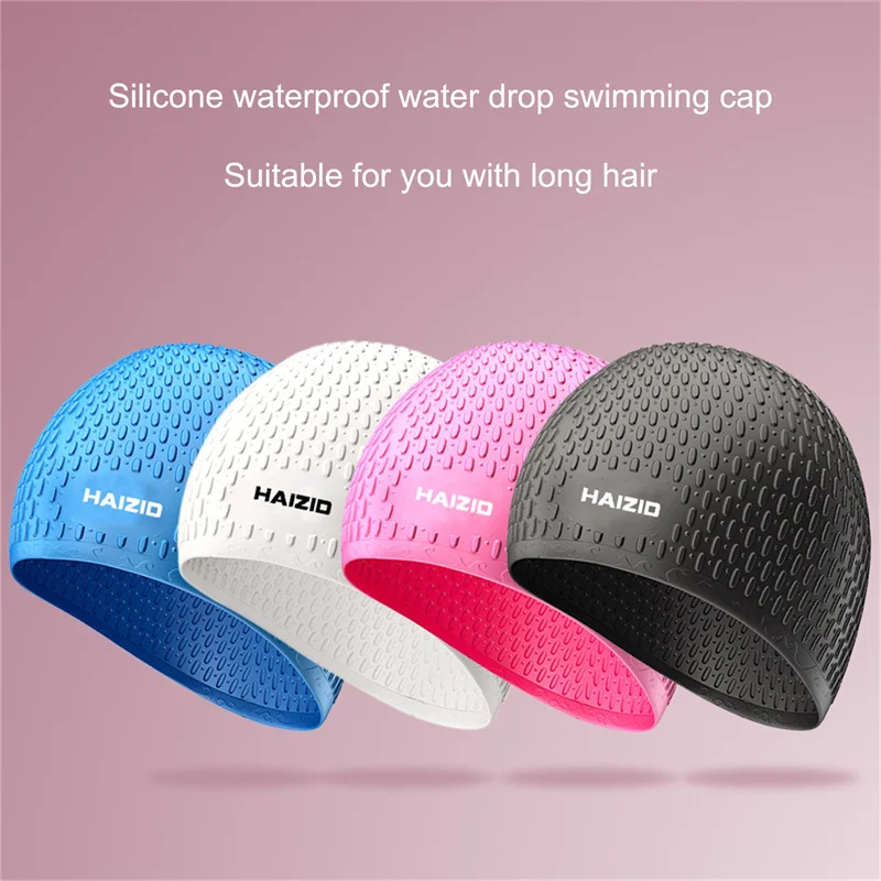 

Adult Waterproof Silicon Waterdrop Swimming Cap Protect Ears Long Hair Swim Hat