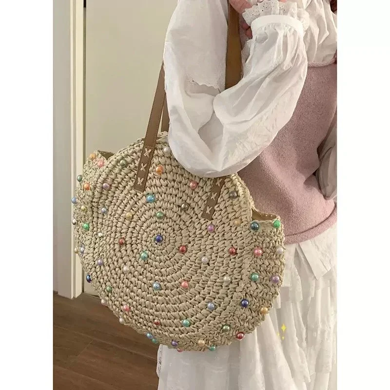 Летняя женская модная сумка-тоут с жемчужным праздником и жемчугом большая