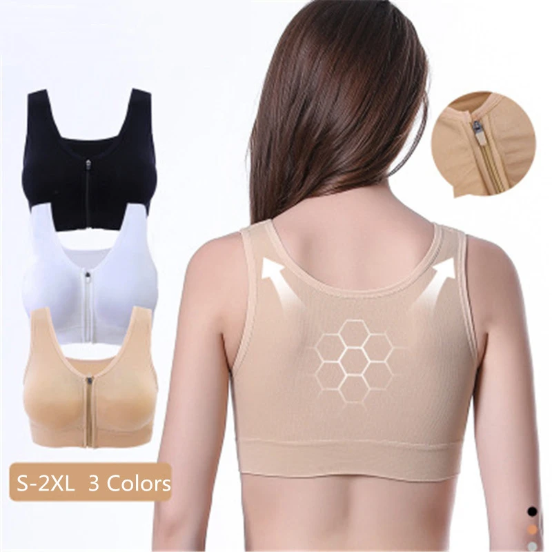 

Sports Bras Solid Color Women Underwear Front Zipper with Padded Shockproof Sports Vest Breathable Bralette Beautiful Back