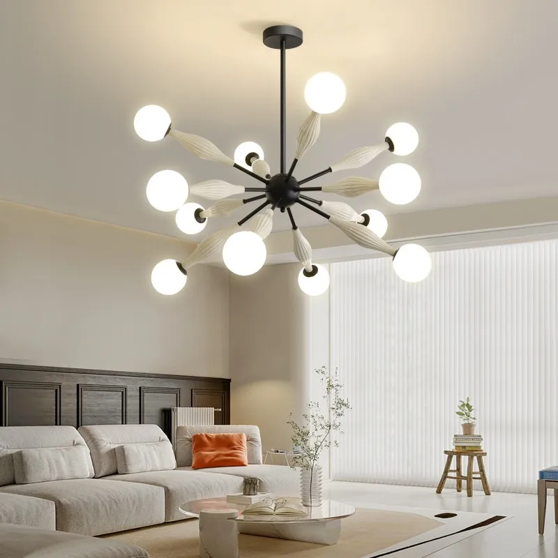 

Современная Европейская светодиодная люстра G9 в скандинавском стиле, подвесные светильники из черного металла для гостиной, стеклянные затемненные люстры с подвеской