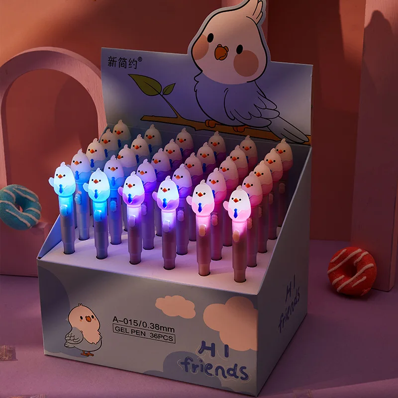 

Ручка со светоизлучающими героями мультфильмов, милая птица, мягкая черная ручка с высокой лицевой чувствительностью, с наконечником 0,38 мм