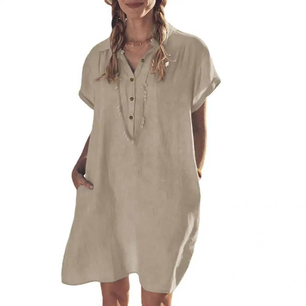 

Women Dress Fashion Lapel Short Sleeve Dress Dress Shirt Dress Short Sleeve Lapel Buttons Dress for Beach