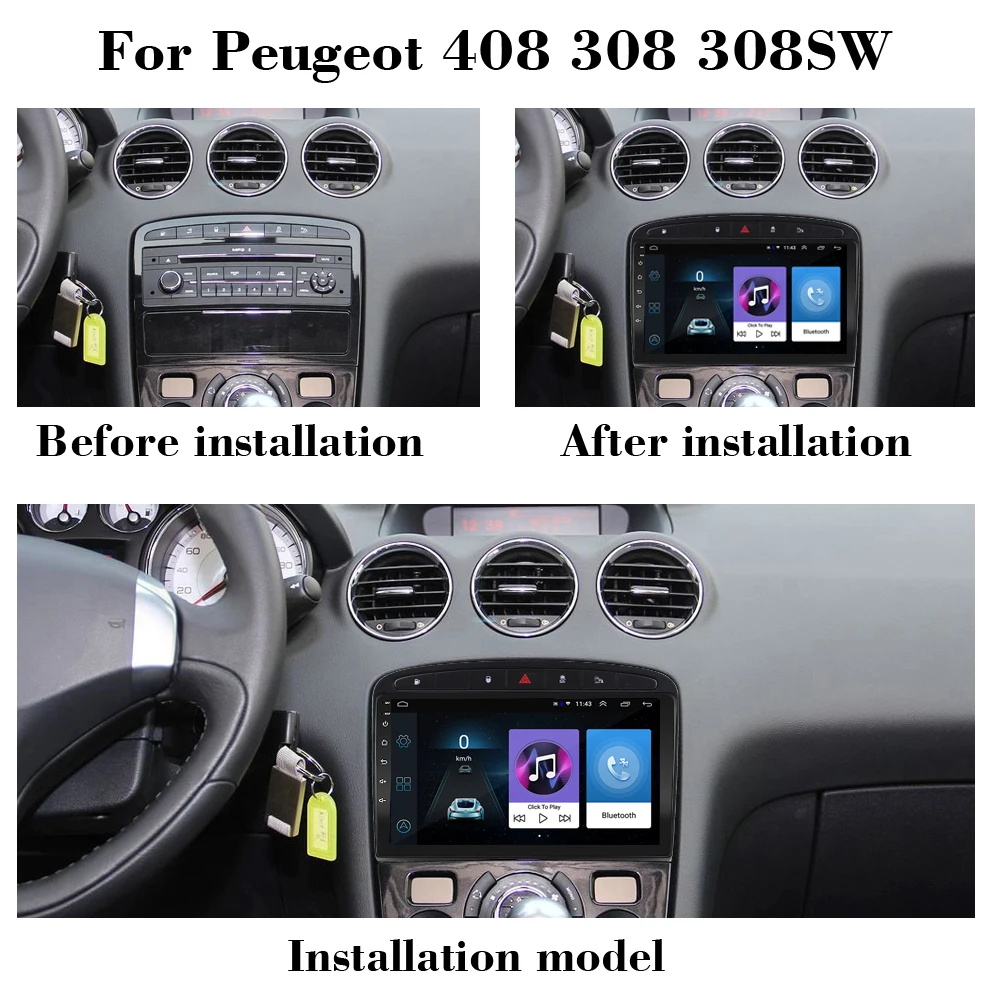 2 din car radio 2+32 multimedia android player No DVD apple carplay Auto GPS navigation For Peugeot 408 308 308SW 2010 |