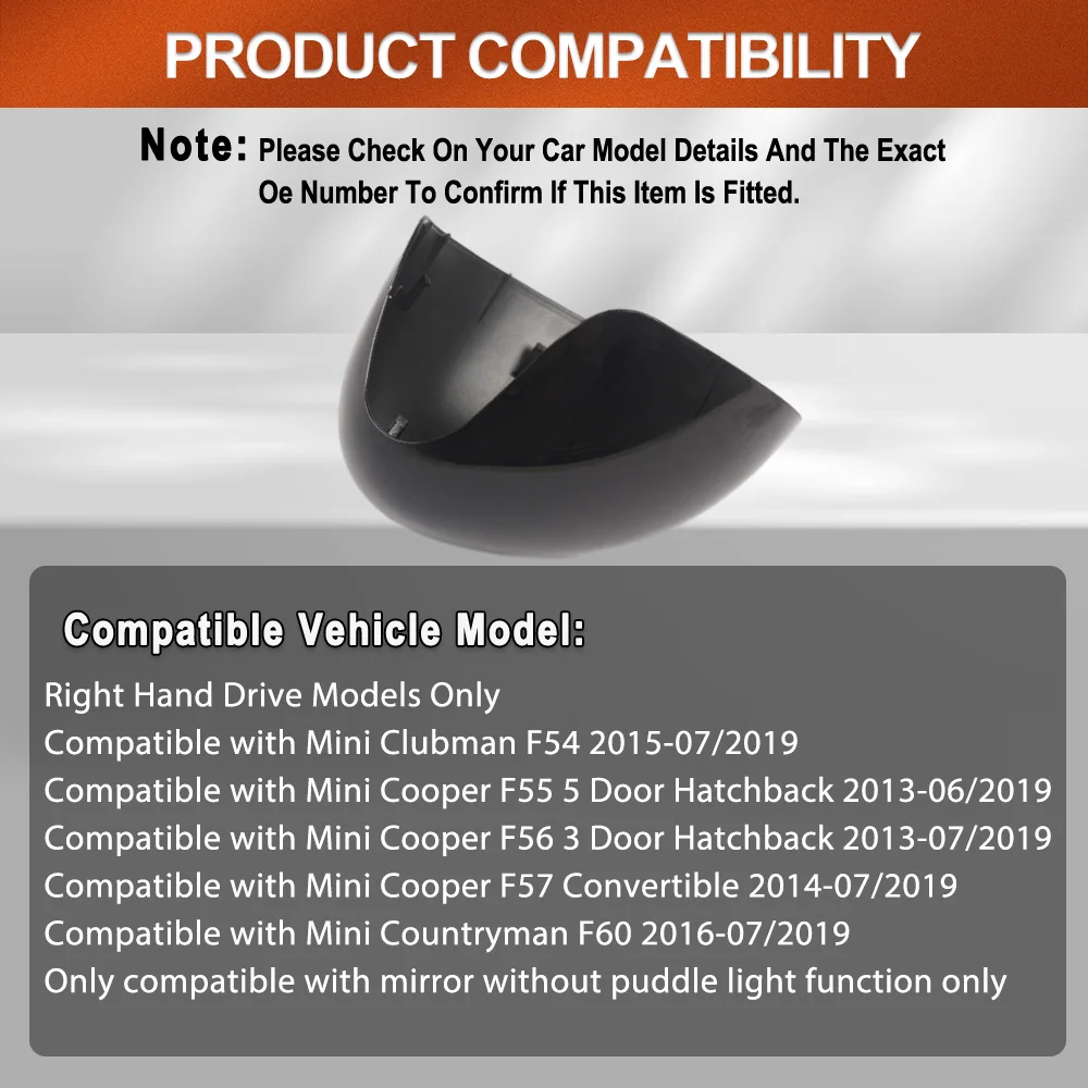 Фото Накладка на боковое зеркало заднего вида для Mini Cooper F55 F56 F57 Clubman F54 Countryman F60 51167401231 51167401232 №5