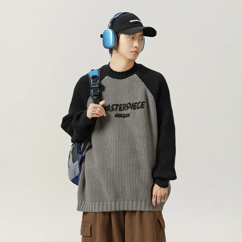 Мужской Свитер С Круглым Вырезом И Рукавами Reglan Color Block Контрастный Вязаный Топ