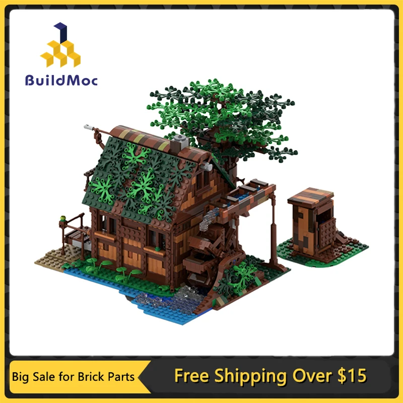 MOC Medieval Watermill Farm House Building Blocks Kit 21318 Hut Tree Church Castle Architecture Brick Model DIY Kids Toys Gift
