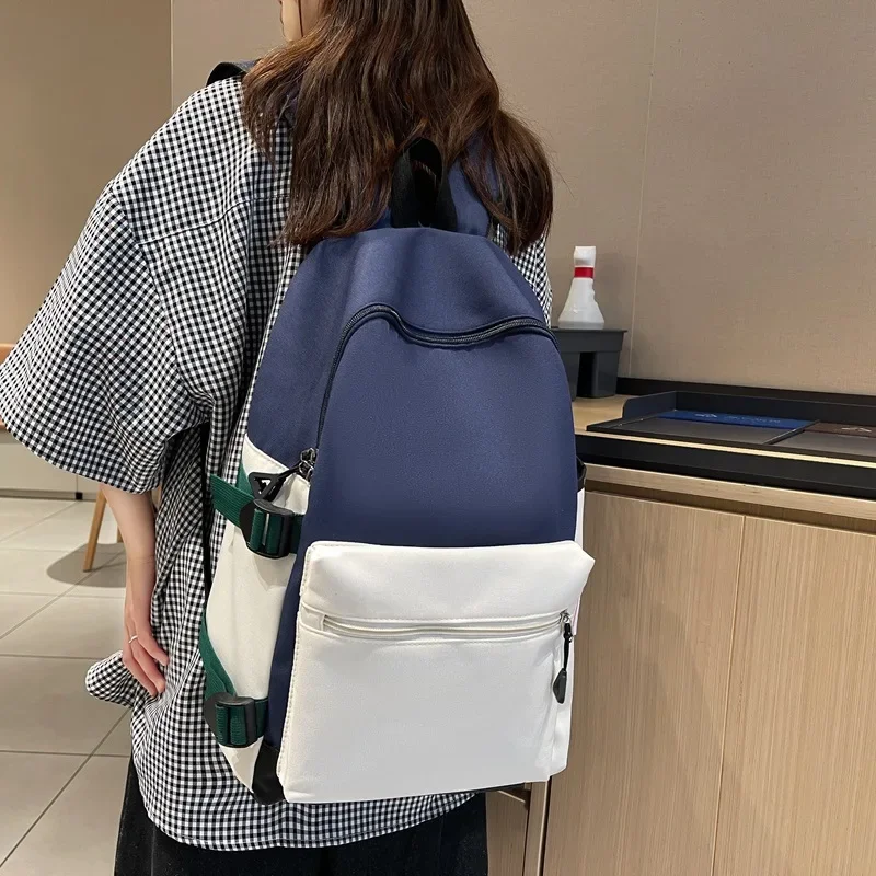 

Panelled Oxford Waterproof School Bags for Teenagers Preppy Style Unisex Reduce Burden Protect Spine Backpack