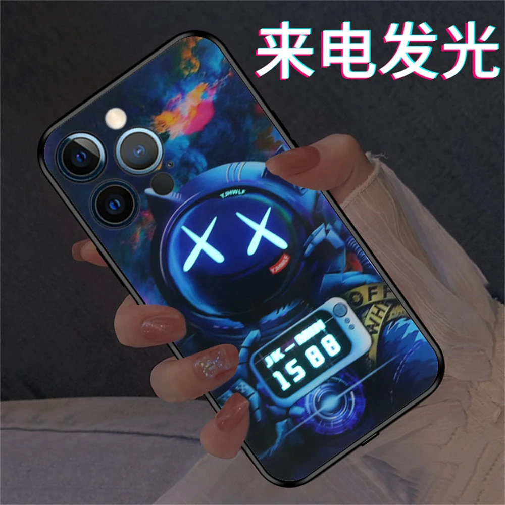 

Astronaut Design Dropshipping For Samsung Galaxy S20 S21 S22 Luminous LED Call Light Flash Up Glass Phone Case Free Shipping