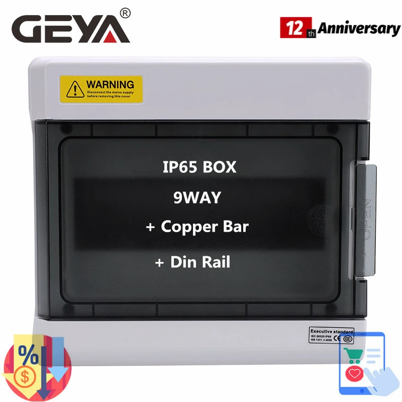 

GEYA 9 Way Electric Power Distribution Box Wire Junction Boxes for Circuit Breaker Waterproof IP65 Enclosure with Copper Bar