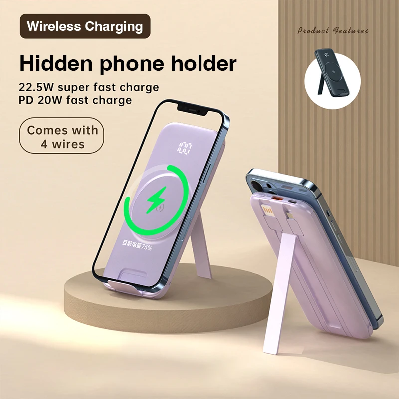 Kup Genai Power Bank 20000mah Szybkie ładowanie Magnetyczne Bezprzewodowe ładowanie PD 20W Powerbank Z Uchwytem Uchwyt Telefonu Wbudowane Kable