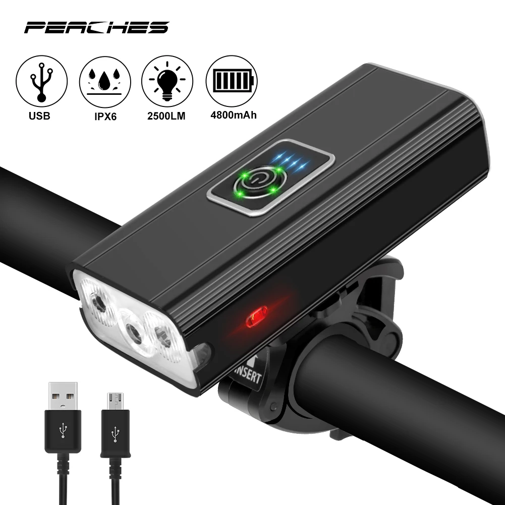 

2000Lumen 3T6 LED Front Light Bicycle 4800mah Rechargeable Light Lantern Safety Warning Lamp Cycling Lighting Bike Acessories