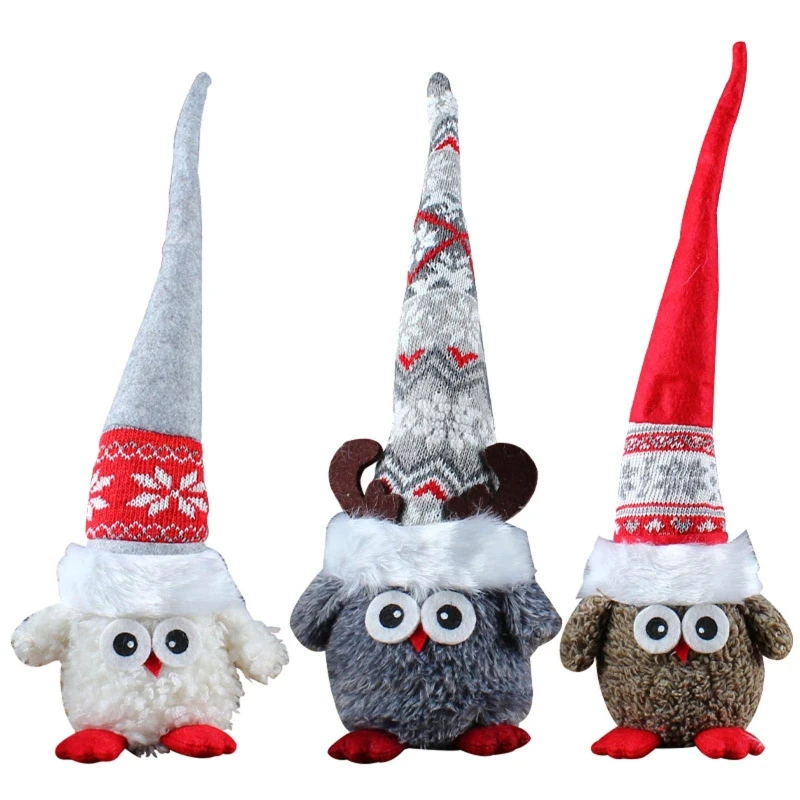 

Owl Gnome Doll Long Hat Plush Dwarf Elf Figurine Desktop Decor Ornament for Christmas New Year Holiday Party Decoration Gift