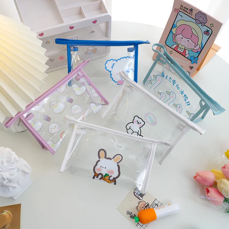 

Japanese simple portable cute cartoon storage bag student stationery bag large capacity PVC transparent pen bag2022