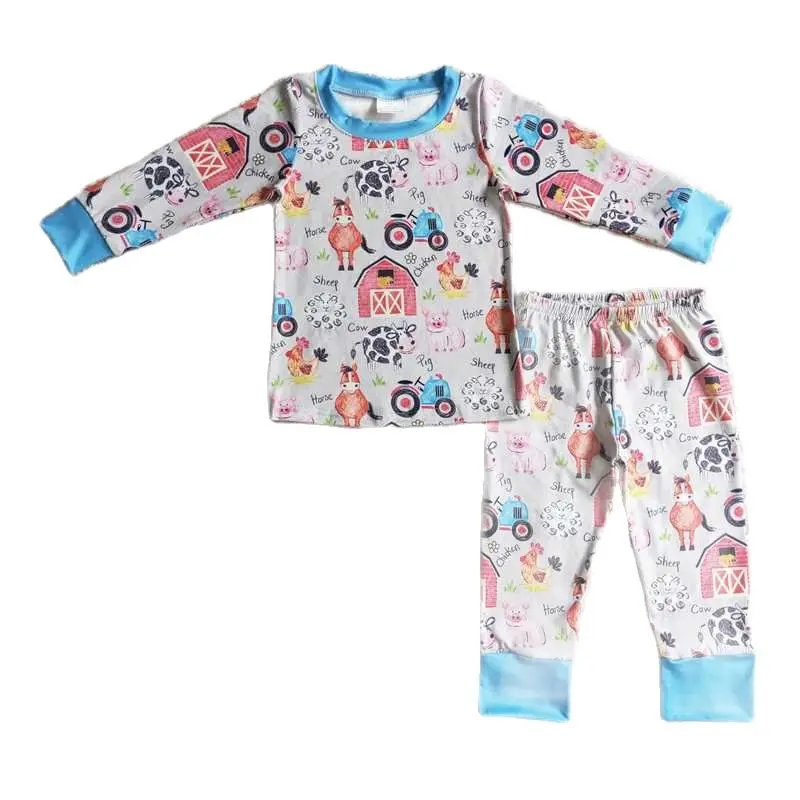 

Детская одежда BLP0138, комплект с длинным рукавом и брюками с графическим принтом на ферме для мальчиков, зимний комплект RTS, Повседневная бути...