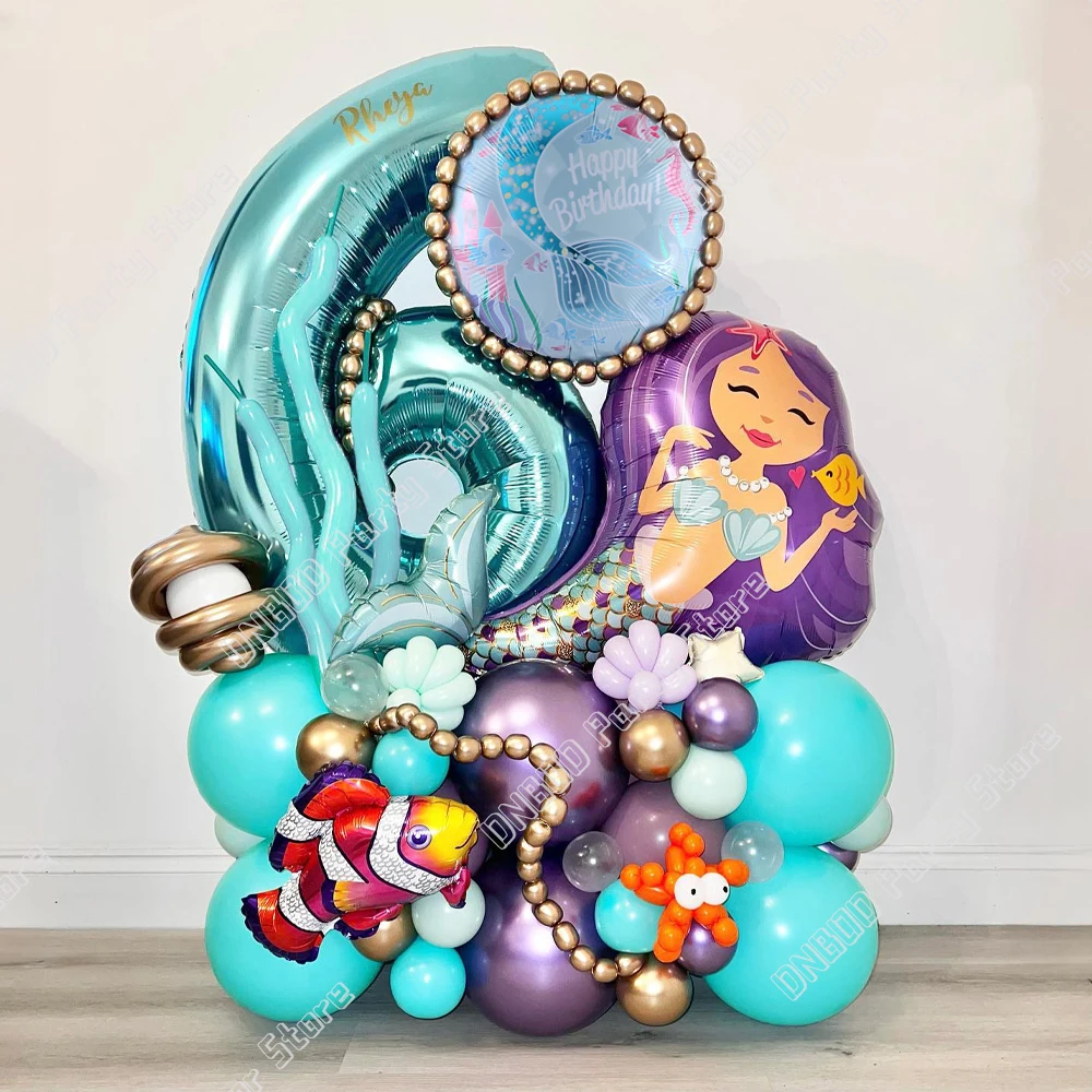 

48Pcs Mermaid Party Balloon 30inch Lake Blue 0-9 Number Helium Globos Little Mermaid Theme Girl Princess Birthday Party Decor