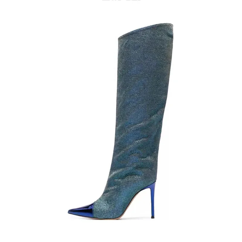 Arden Furtado 2024 золотистые яркие кожаные сапоги до колена на шпильке современные