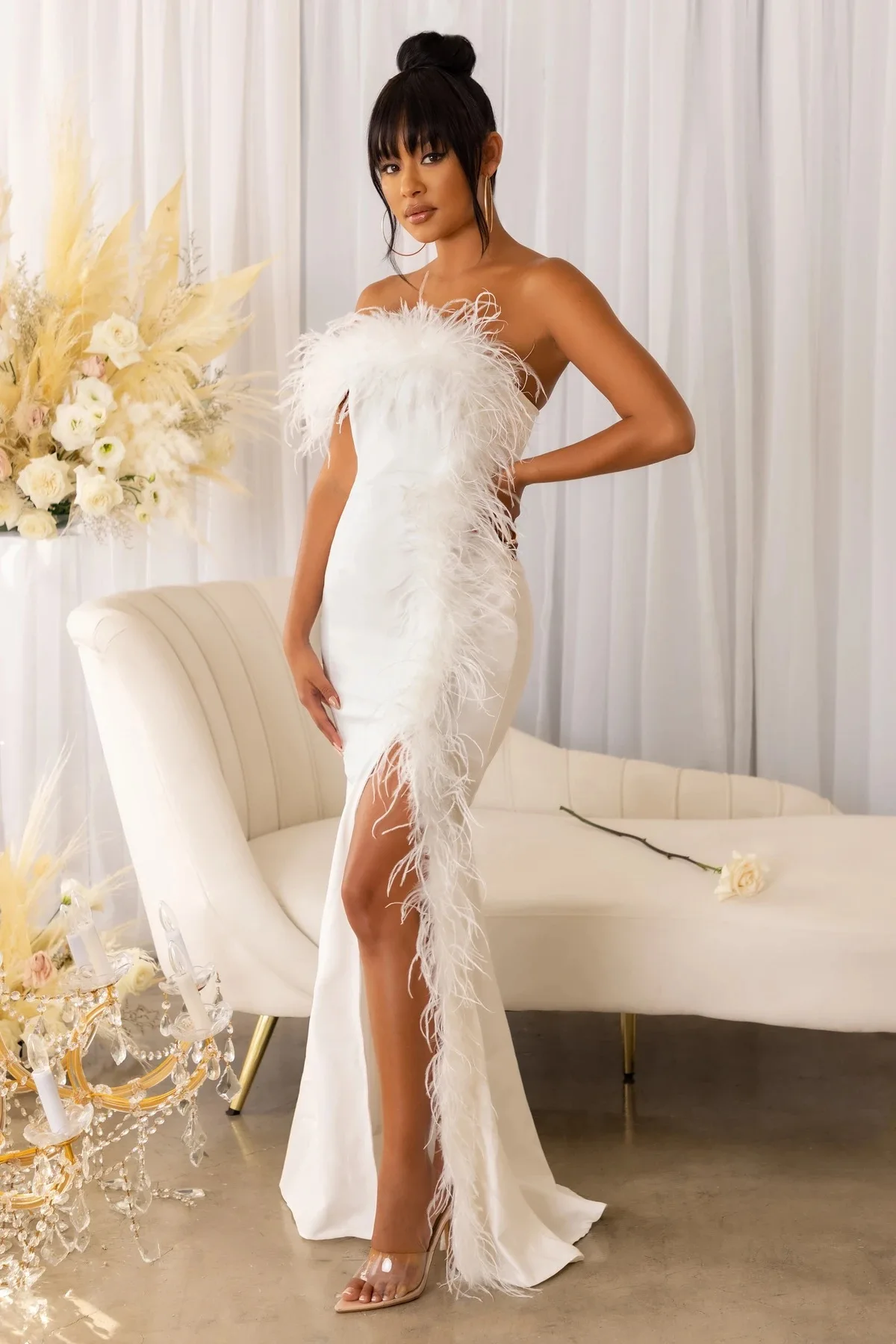 PLEINDI Bohemian Evening Dresses V-Neck Asymmetrical Short Sleeve Floor-Length Chiffon 2022 New of Feathers Boho Prom Dress Wome