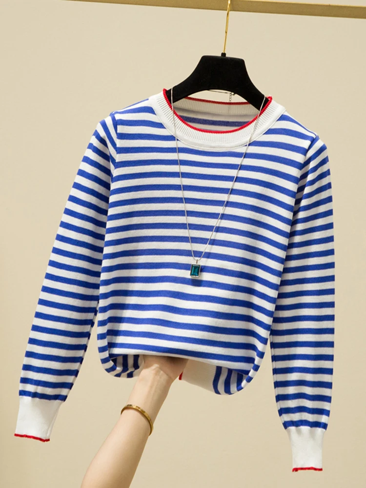

Sueter Mujer Invierno 2022 Autumn Winter Clothes O Neck Striped Sweater Women Long Sleeve Slim Pullovers Knitted Tops Female