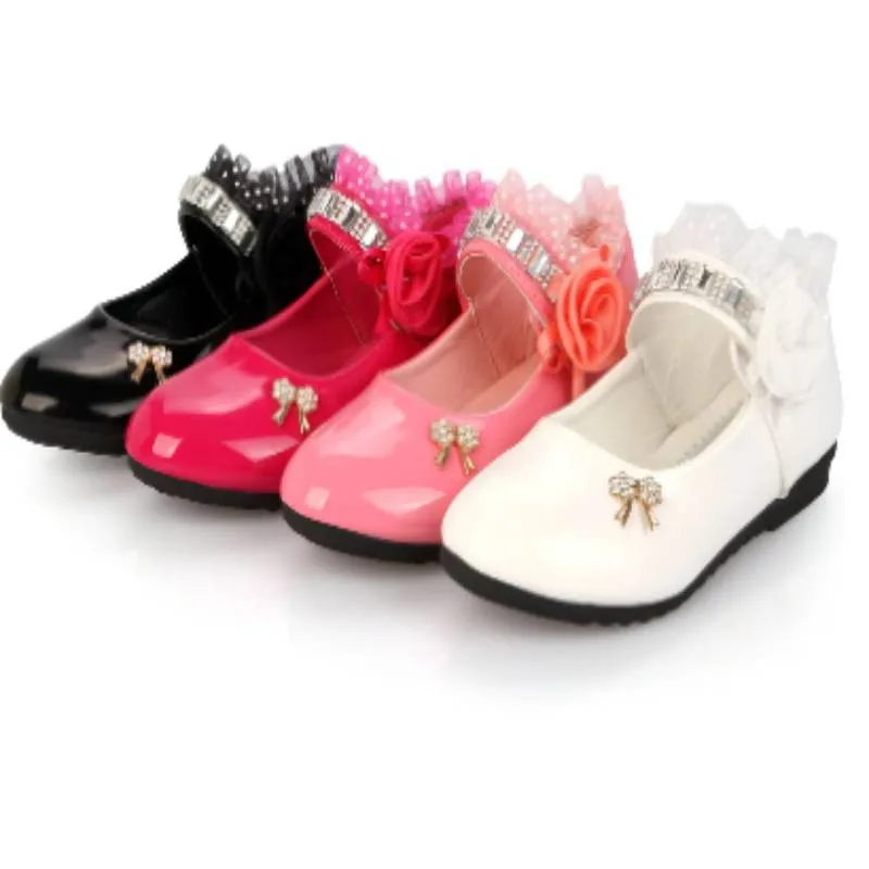 

Children's Shoes For Girl Spring New Princess Lace Leather Shoes Fashion Cute Bow Rhinestone Wedding Shoes Student Party Dan