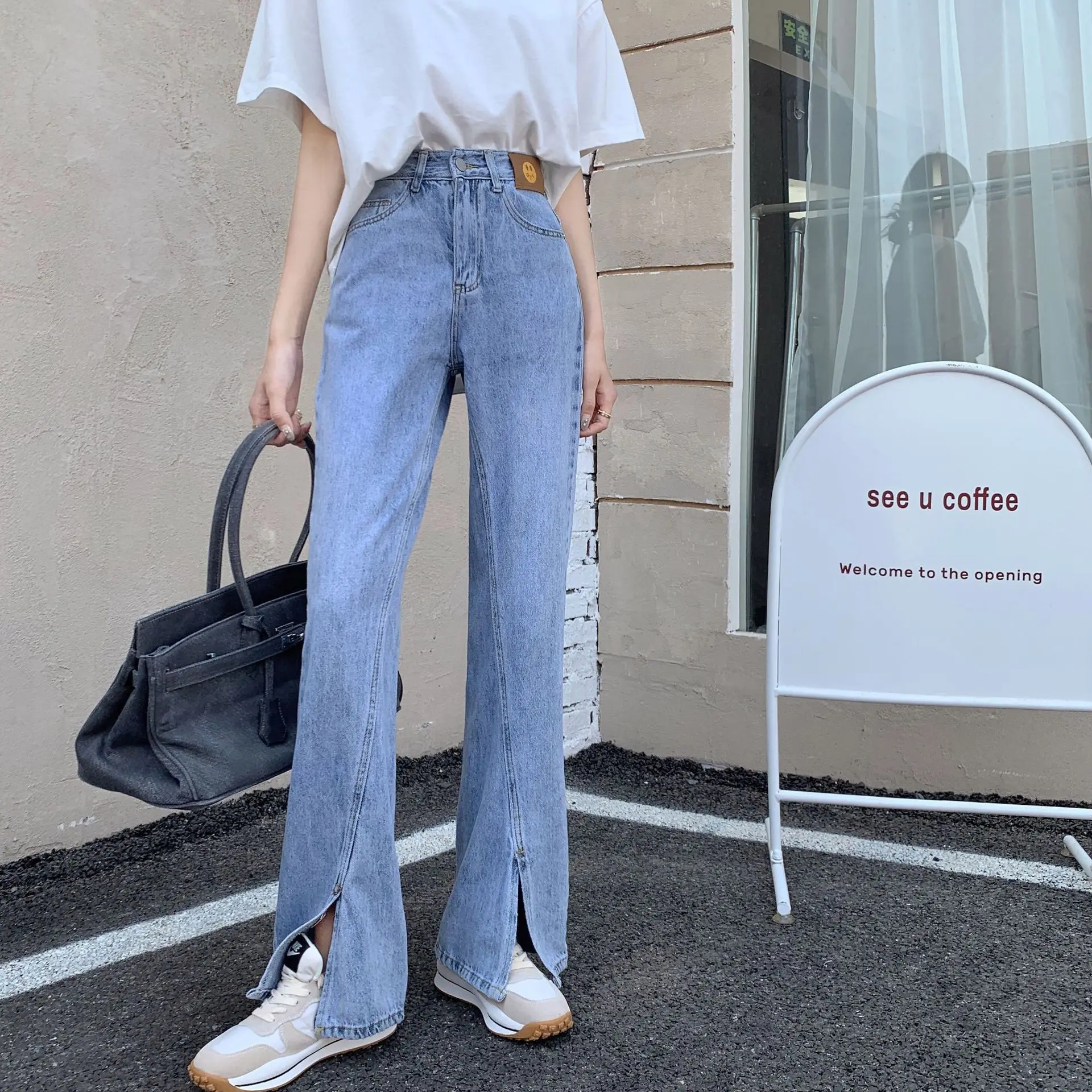 

Женские джинсы с разрезом S-5XL, модные эластичные джинсовые брюки с высокой талией, узкие модные классические свободные широкие брюки Y2K