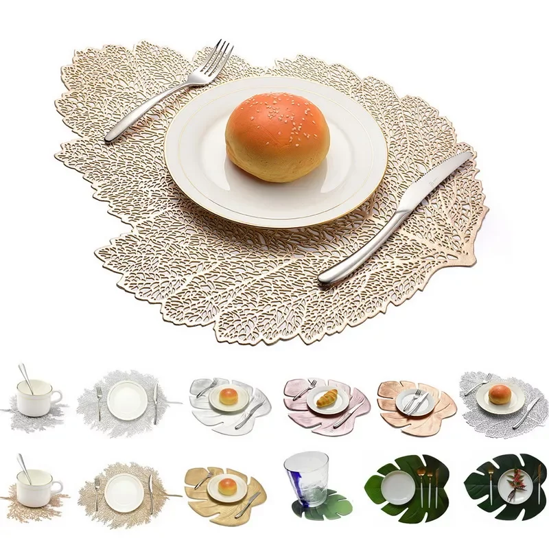 

Placemats for dining table PVC Coasters Cup Coffee Table Mats Kitchen Insulation pads Home Decor Palm Leaf Simulation Plants