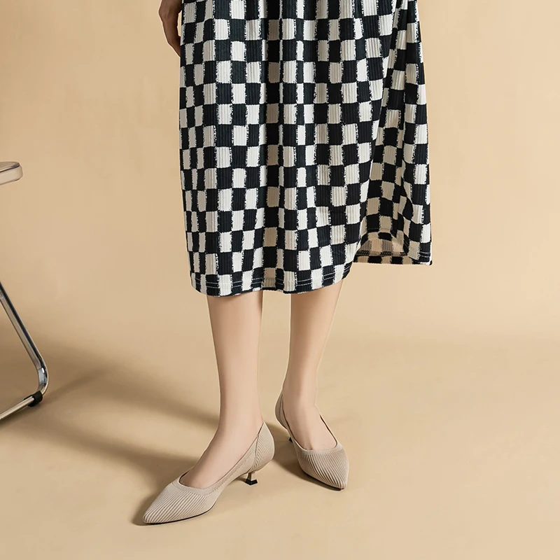 DIMANYU Women's Shoes 2023 New Large Size 41 42 43 Knitted Pointed Toe Women's Dress Shoes Mid heel Woven Ladies Shoes