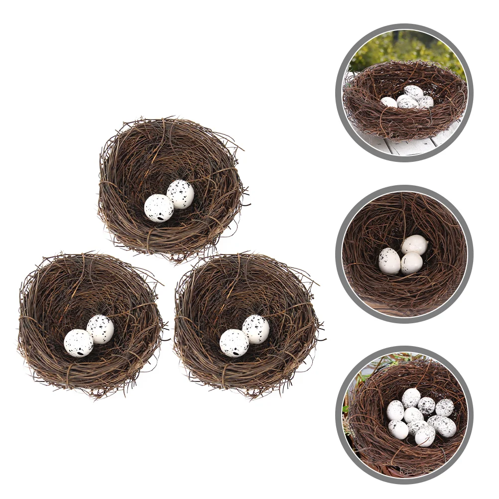 

3 Sets Simulation Rattan Bird's Nest Birds Eggs Photo Props Twig Home Decor Artificial Party Favor Easter Ornaments