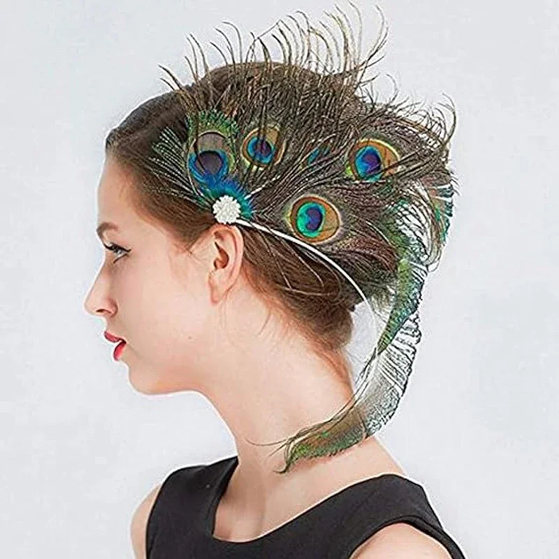 Вуалетка в виде павлиньих перьев 1920s головной убор Свадебная заколка для волос