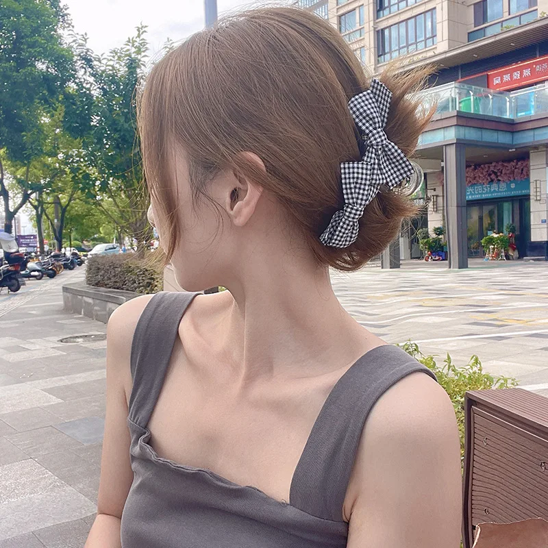 

2022 Hair Clips New Elegant Plaid Bow Hairpin Back Grip Female Large Hair Accessories for Women